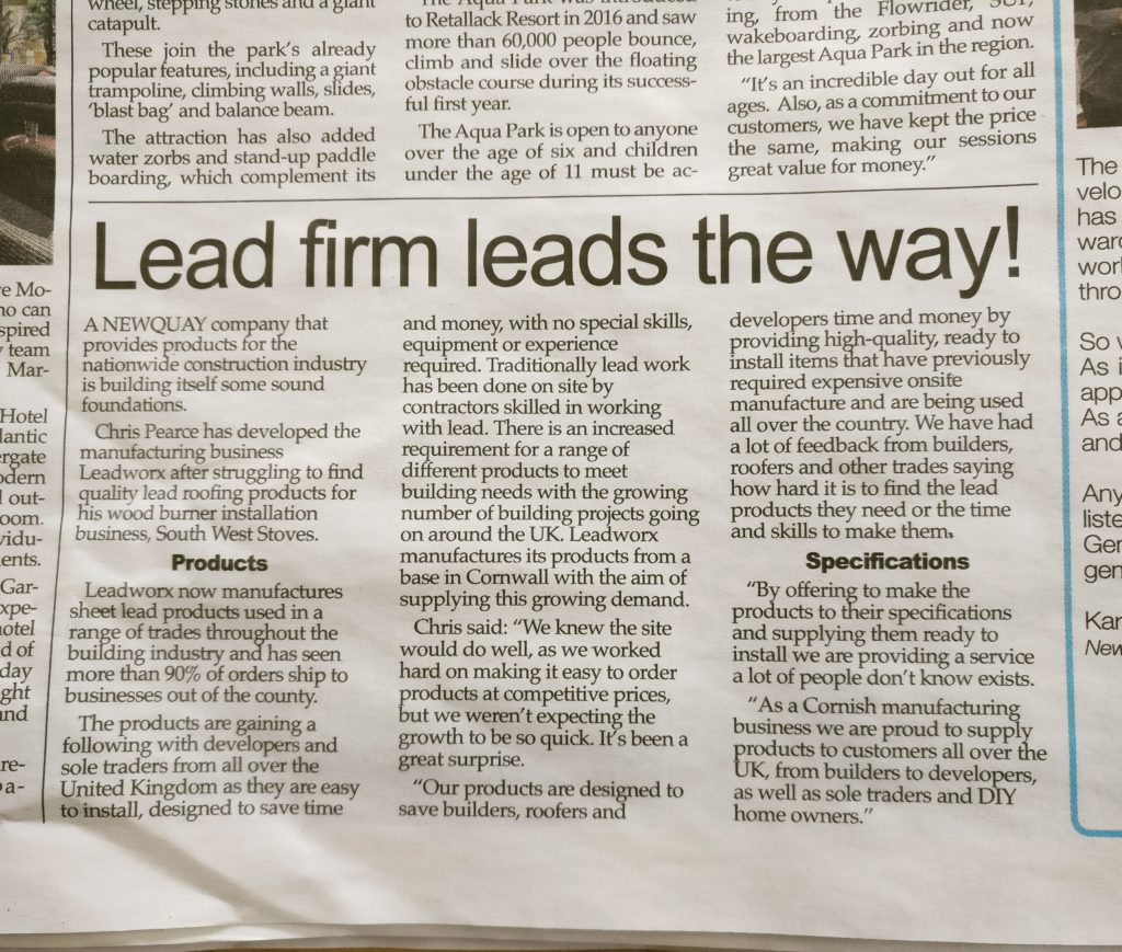 Leadworx newspaper article