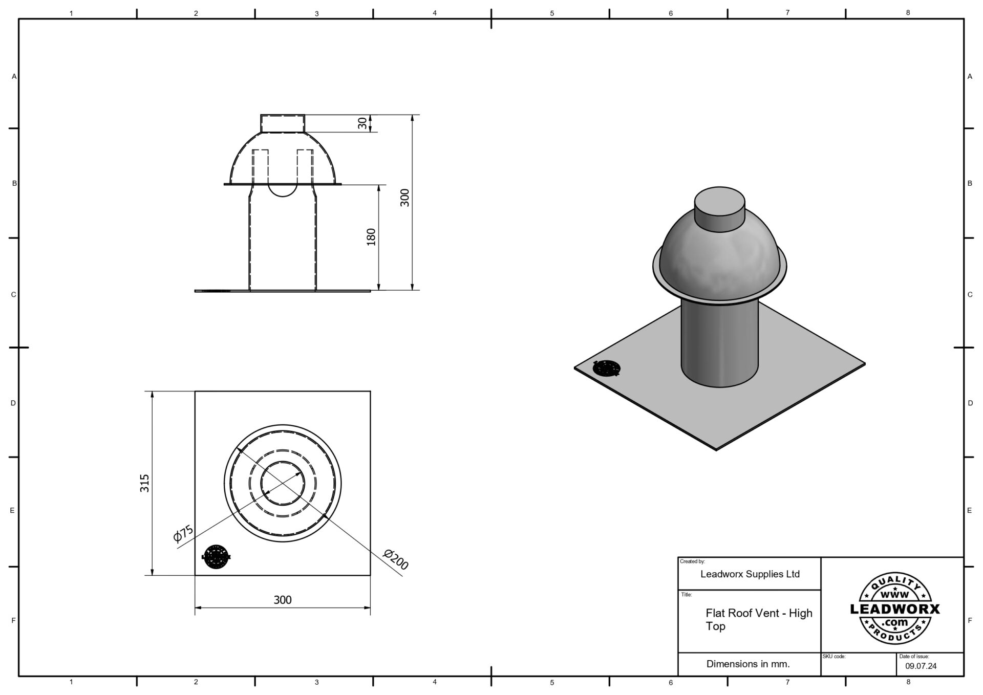 Flat Roof Vent - High Top Specifications