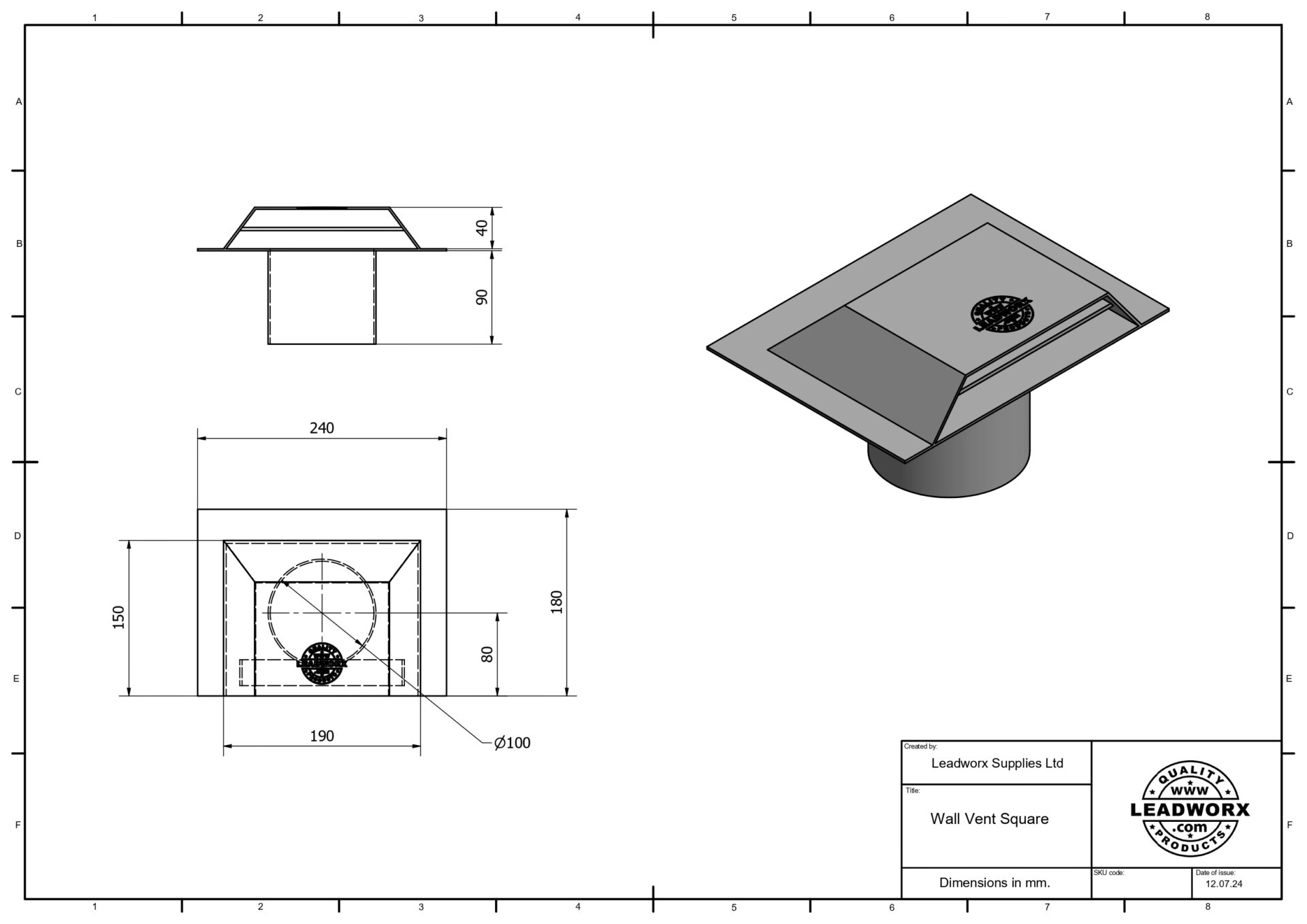 Wall Vent Square Specifications